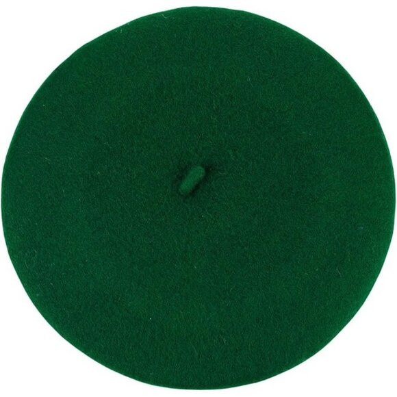 Accessories - French Style Lightweight Casual Classic Solid Color Wool Beret - Kelly Green